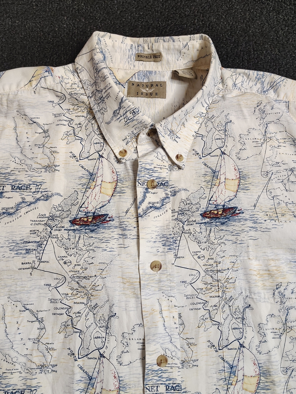 Natural Issue Nautical Sailing Shirt With Boats & Maps Fastenet Race Men's XL